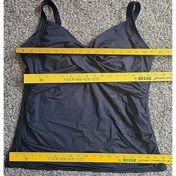 Swim Top 16 Black Solid Wrap Front Slimming (L)  Adjustable Lands End Beach S93 - Picture 3 of 7